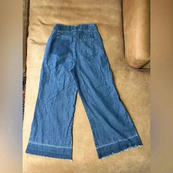Loup Wide Leg Jeans Raw Hem Side Zip 100% Cotton Womens Size Small - Picture 12 of 13